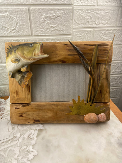 Fish-Themed Wooden Picture Frame with Metal Reeds | 5” x 4” Picture Size