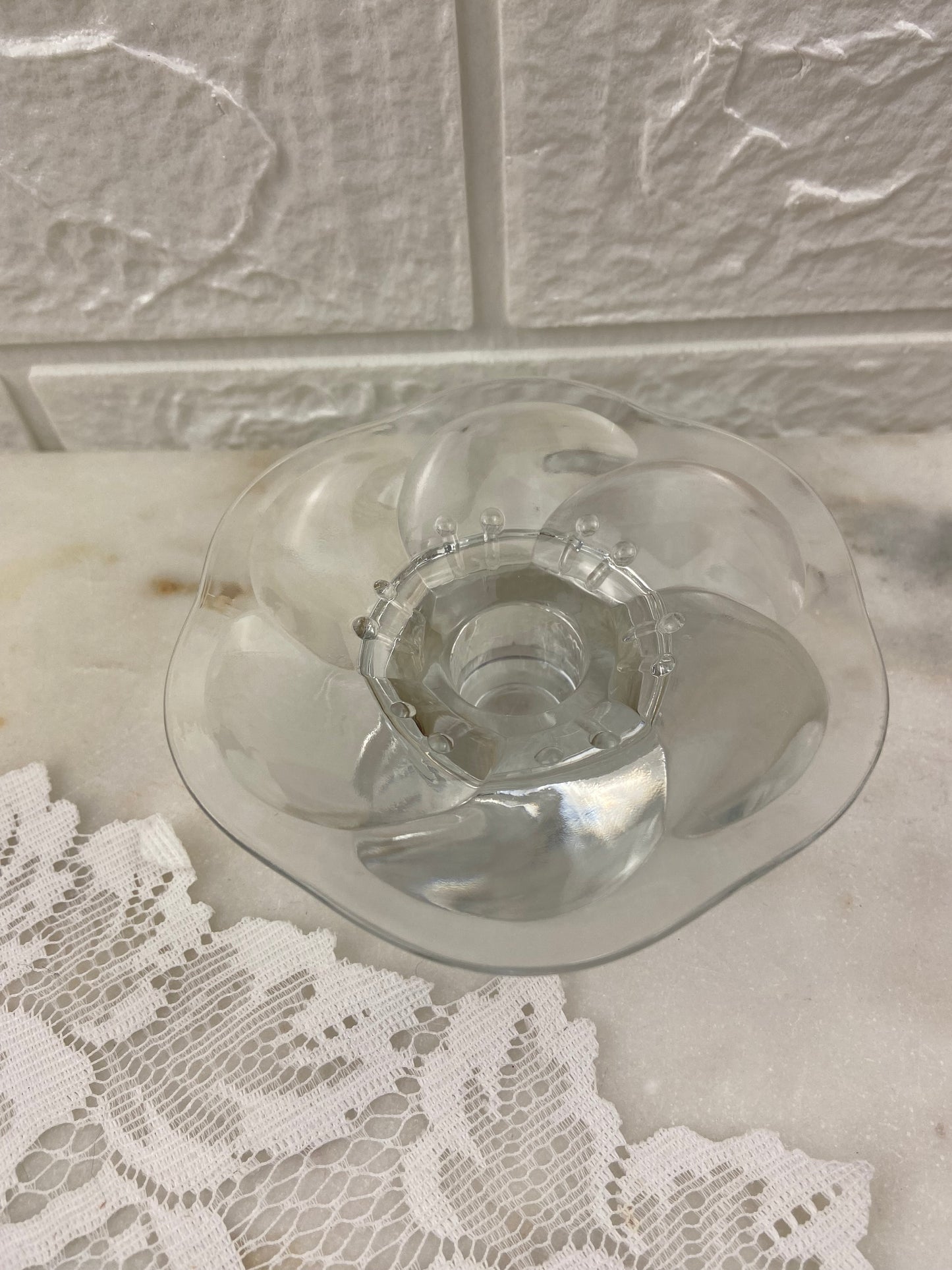Nuutajarvi Glass Flower-Shaped Tapered Candle Holder