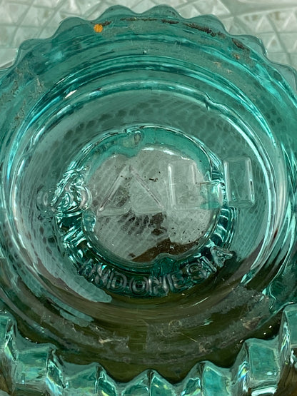 Pair of Sea Green Glass Candle Votives for Tea Lite or Tapered Candles