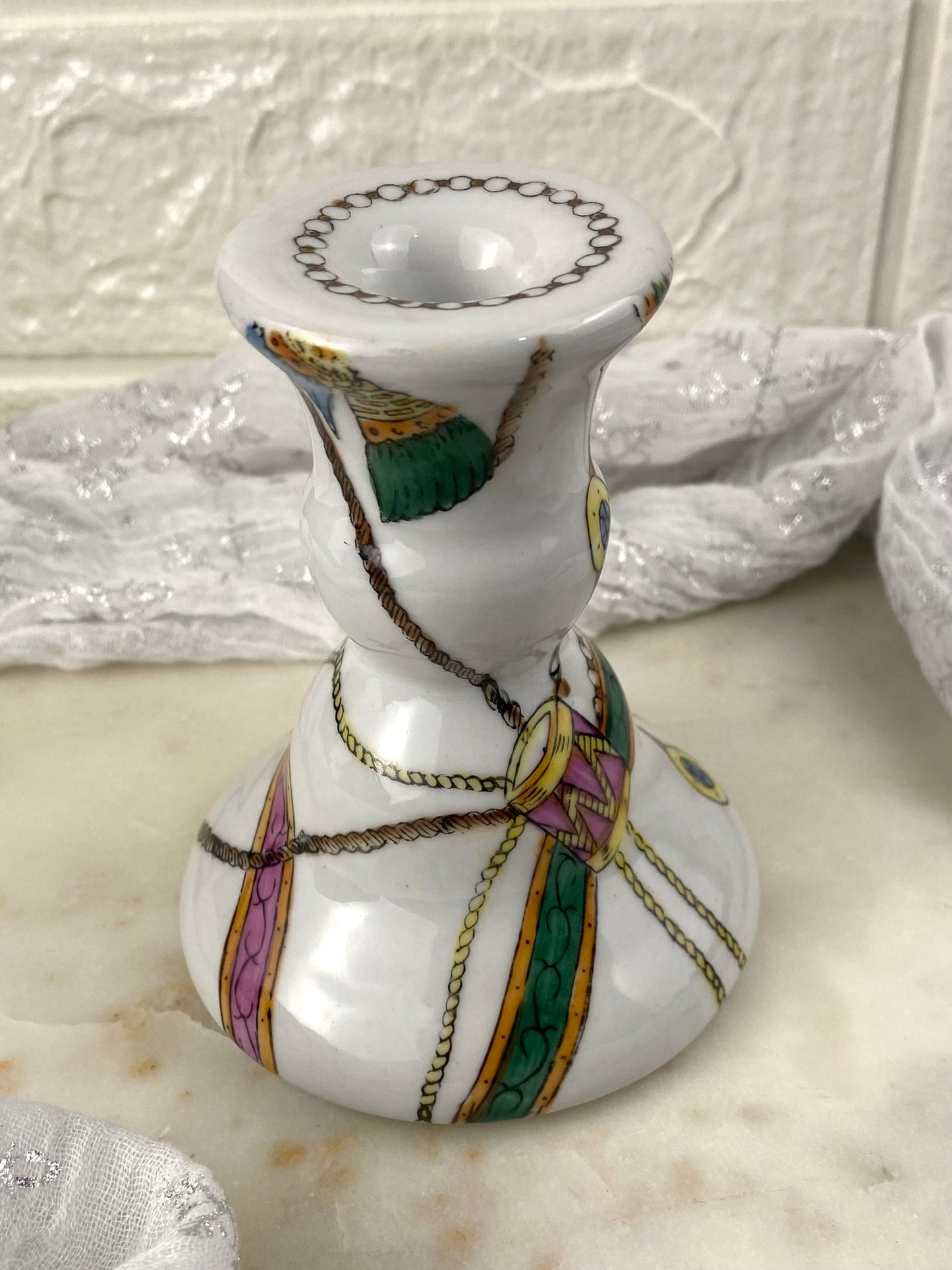 Hand Painted Ceramic Tapered Candle Holder