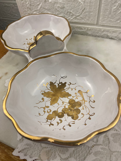 Hand Painted Italian Porcelain Double Snack Dish