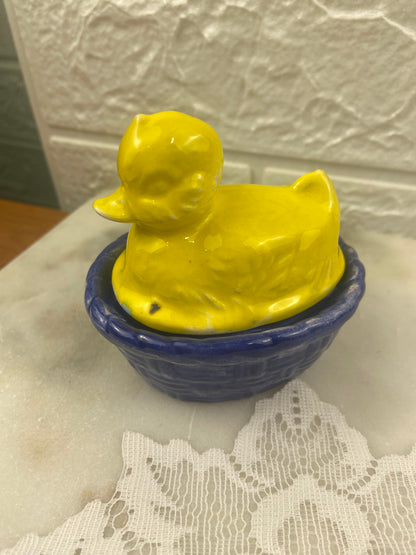 Small Hand Painted Ceramic Duck Trinket Box