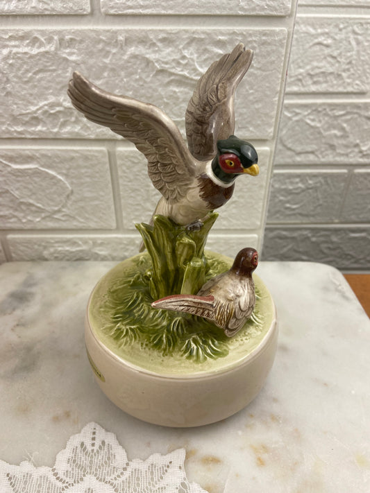 Hand Painted Porcelain Music Box with Pair of Mallard Ducks by Otagiri