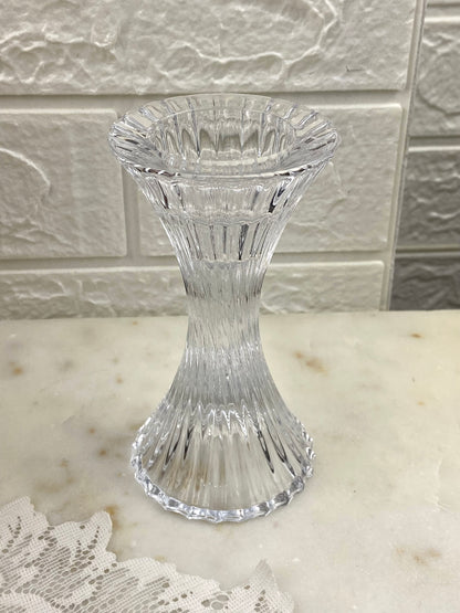 Single 5” Hourglass-Shaped Crystal Candle Holder for Tapered or Pillar Candle