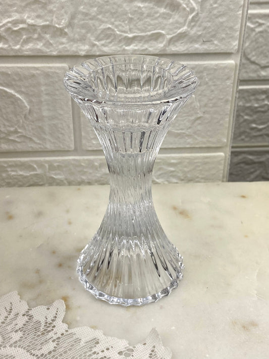 Single 5” Hourglass-Shaped Crystal Candle Holder for Tapered or Pillar Candle