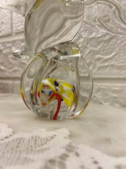 Handmade Glass Bird Figurine or Paperweight with Red & Yellow Swirls