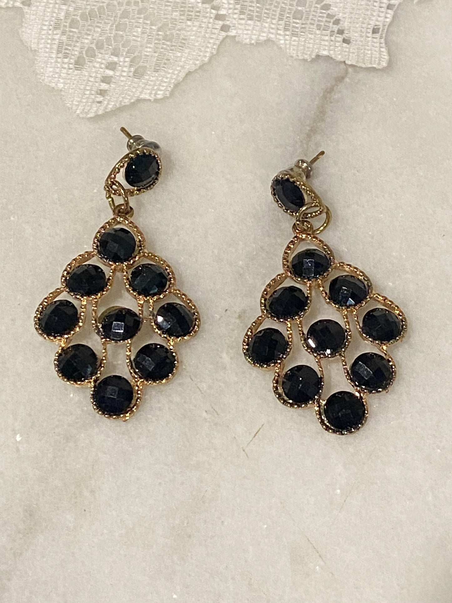 Black and Gold-Tone Chandelier Earrings [Hooks]