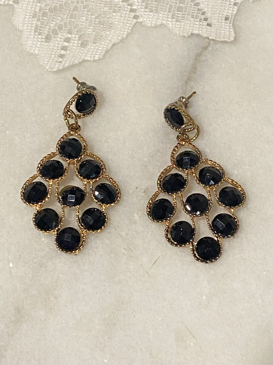 Black and Gold-Tone Chandelier Earrings [Hooks]