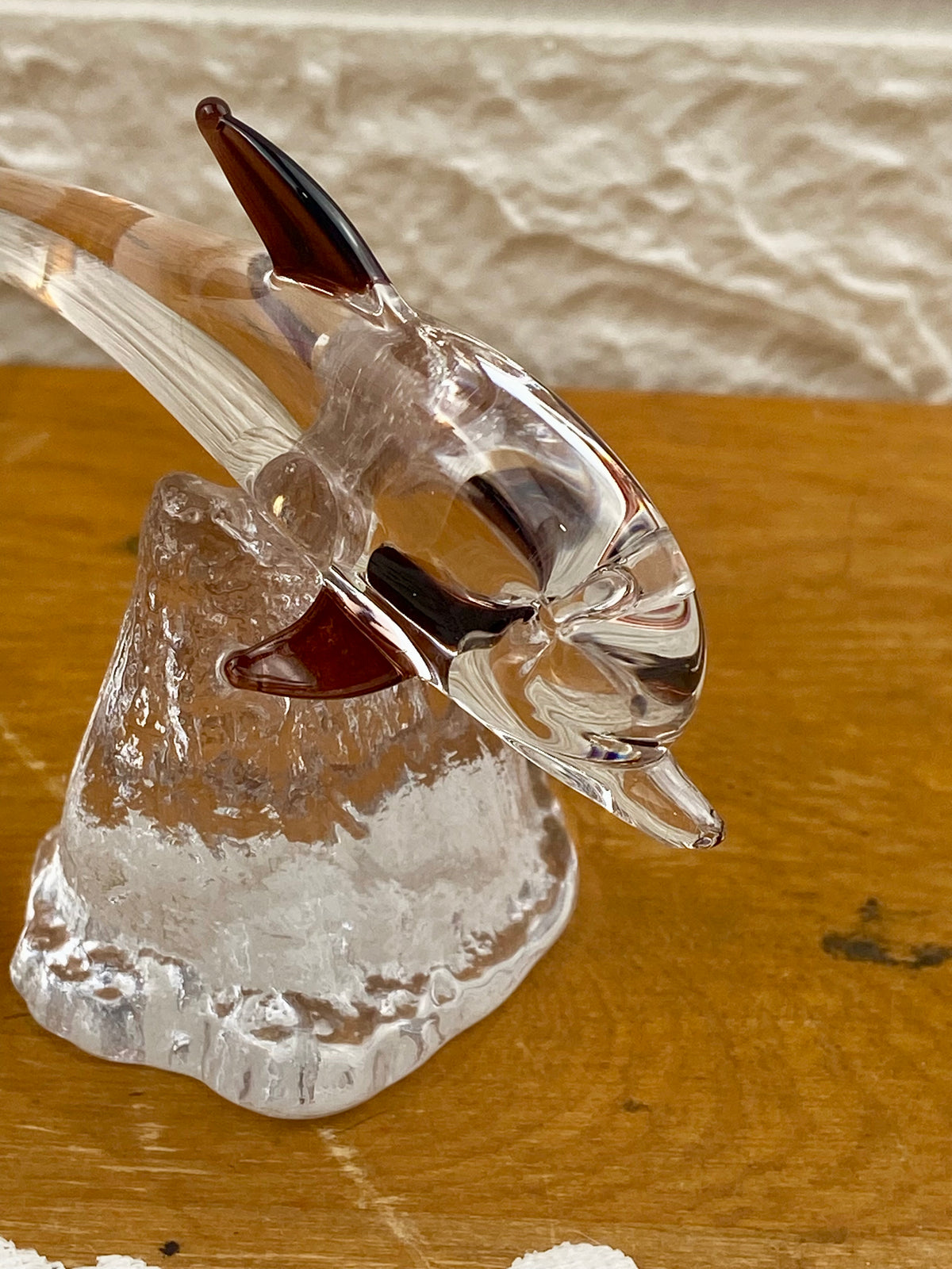 Art Glass | Clear & Burgundy Dolphin Figurine or Paper Weight