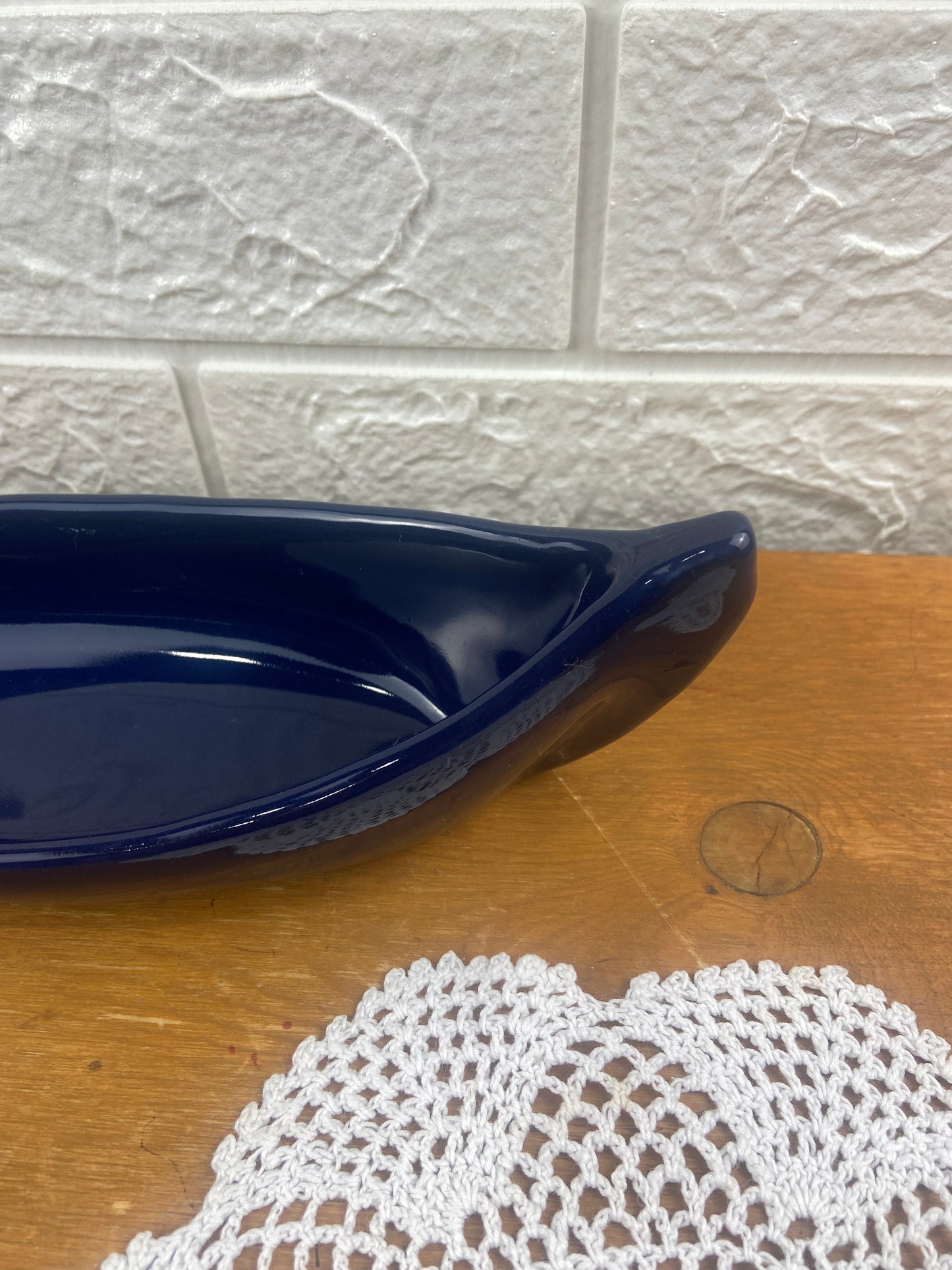 Handmade Navy Blue Pottery Canoe