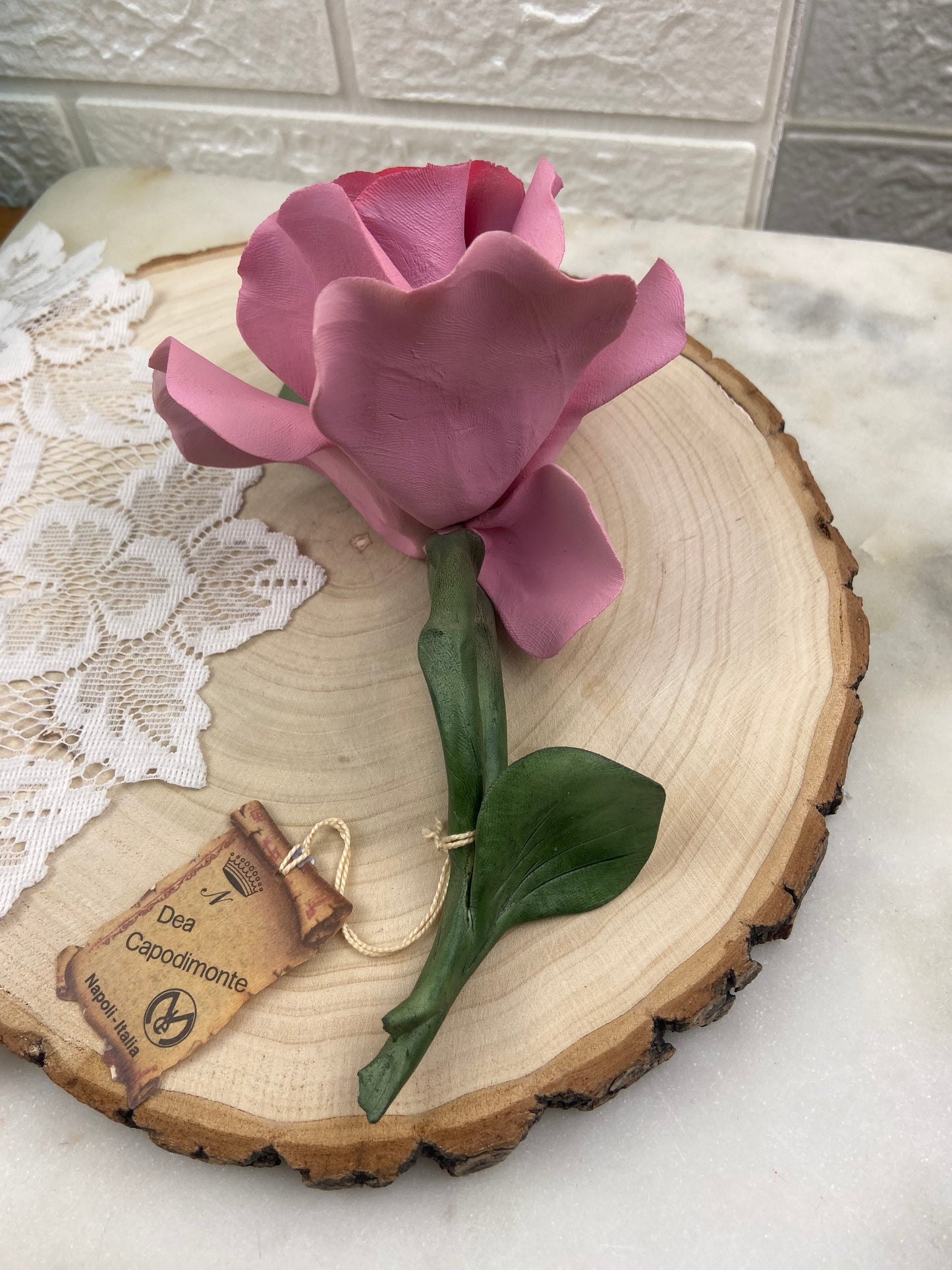 Handmade Pink Porcelain Rose by Dea Capodimonte
