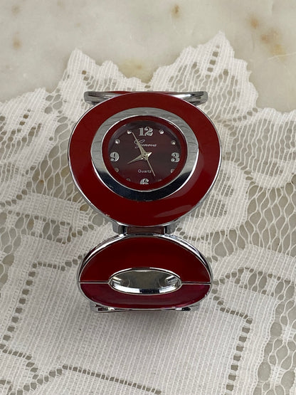 Red Geneva Quartz Bracelet Watch with Hinge Opening
