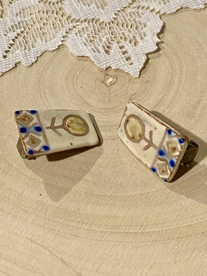Handmade Clay Earrings with Stick Figures by Karin Og Aase of Denmark [Clip-Ons]