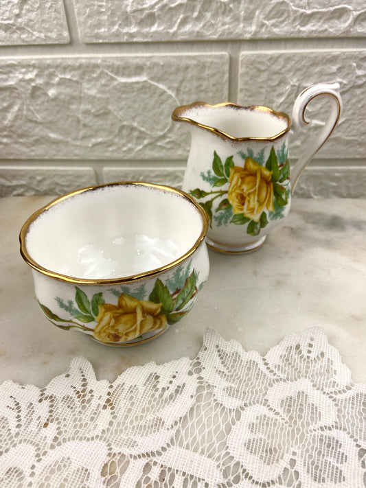 Royal Albert Bone China Creamer and Open Sugar Bowl Set | Tea Rose Pattern