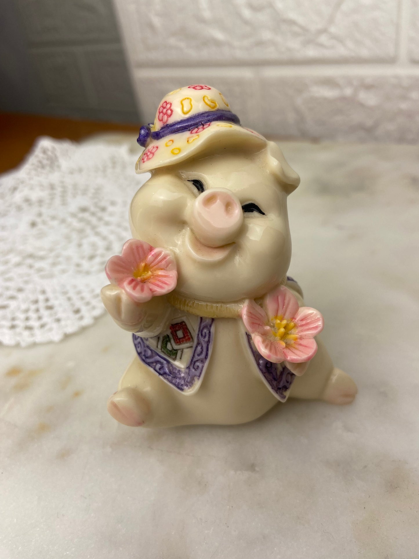 Porcelain Happy Pig in Hat