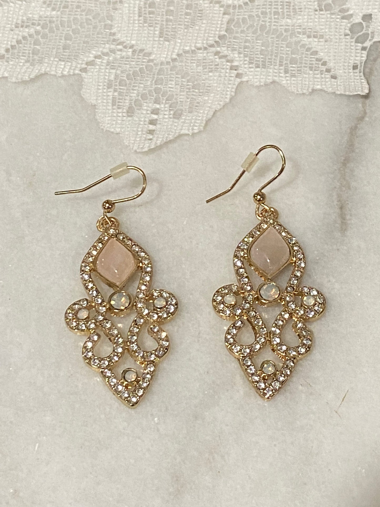 Glitzy Rhinestone Gold-Tone Dangle Earrings [Hooks]