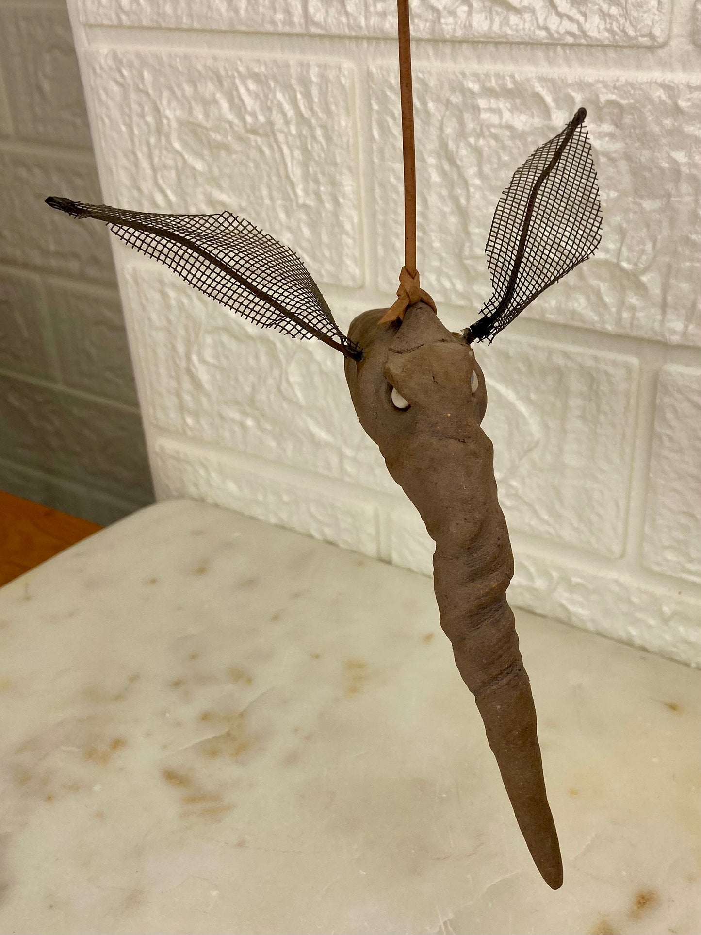 Handmade Clay Mosquito with Leather Hanging Strap