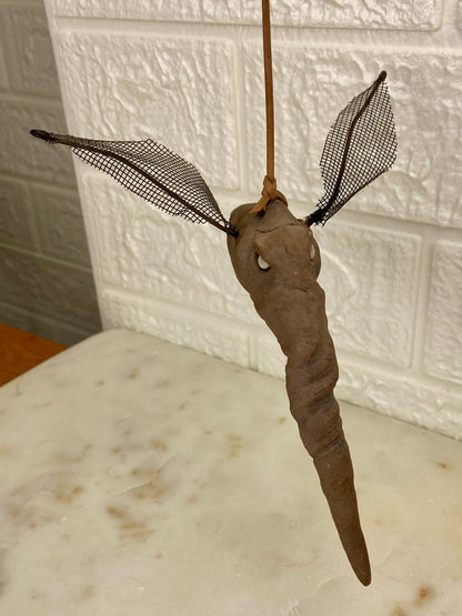 Handmade Clay Mosquito with Leather Hanging Strap