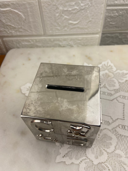 3” Silver-Plated Coin Bank | Alphabet Cube with Animals