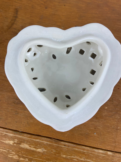 Ceramic Heart-Shaped Trinket Box with Floral Accents