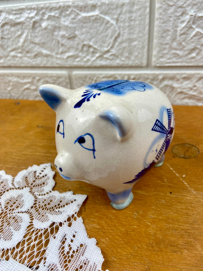 Blue and White Delft-Style Porcelain Piggy Bank