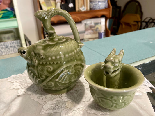 Reverse Flow Teapot Set with Foo Dog & Dragon
