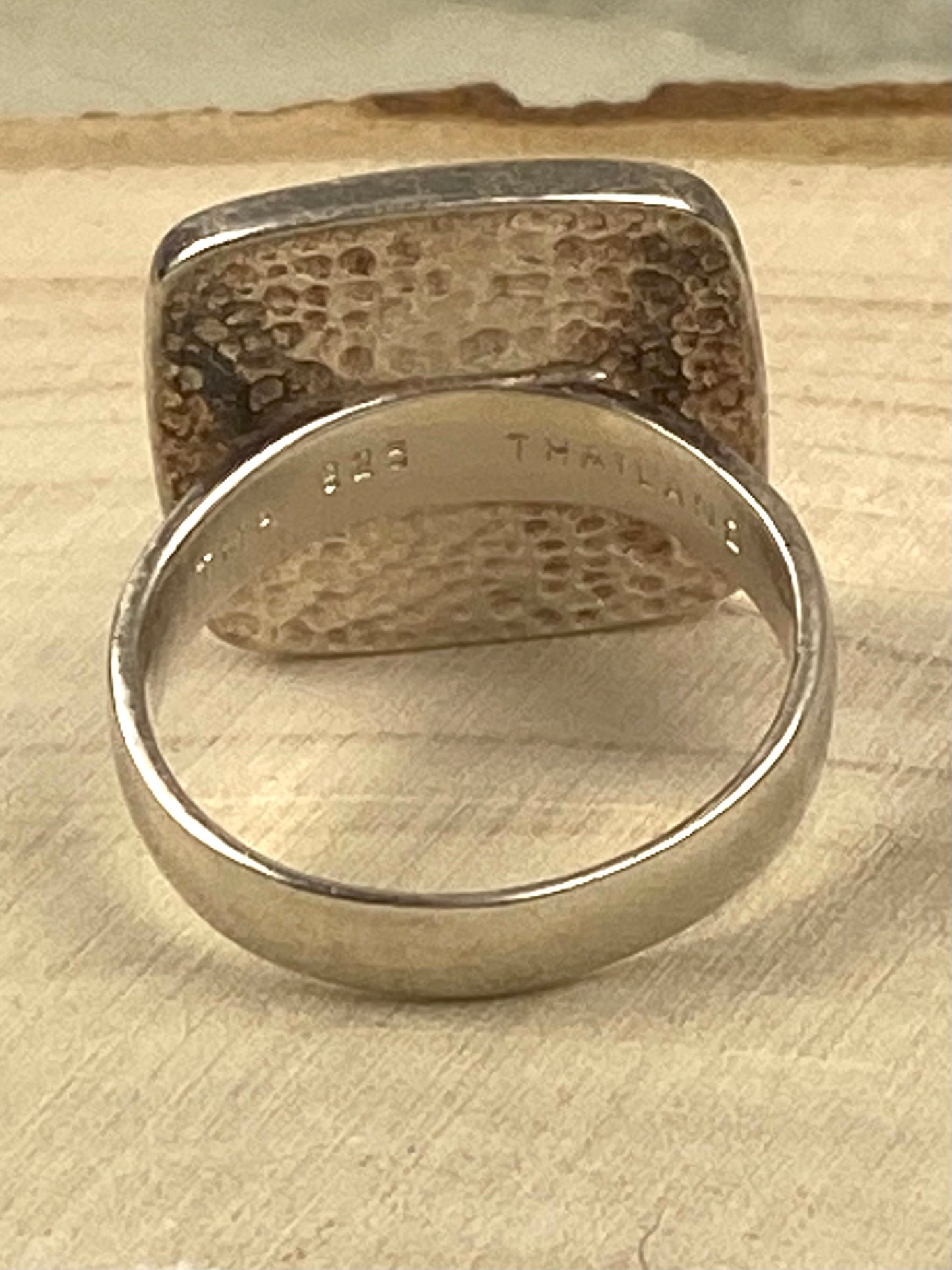 925 Sterling Silver Ring with Square Spiral | Inlaid with Mosaic Abalone Shell