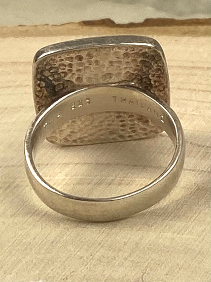 925 Sterling Silver Ring with Square Spiral | Inlaid with Mosaic Abalone Shell
