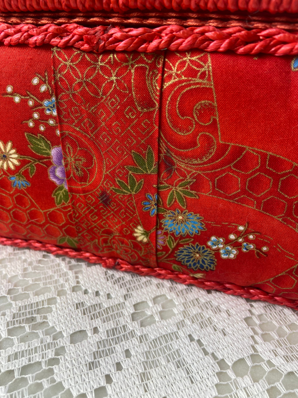 Red Satin Sewing Box | ** Several Small STAINS **