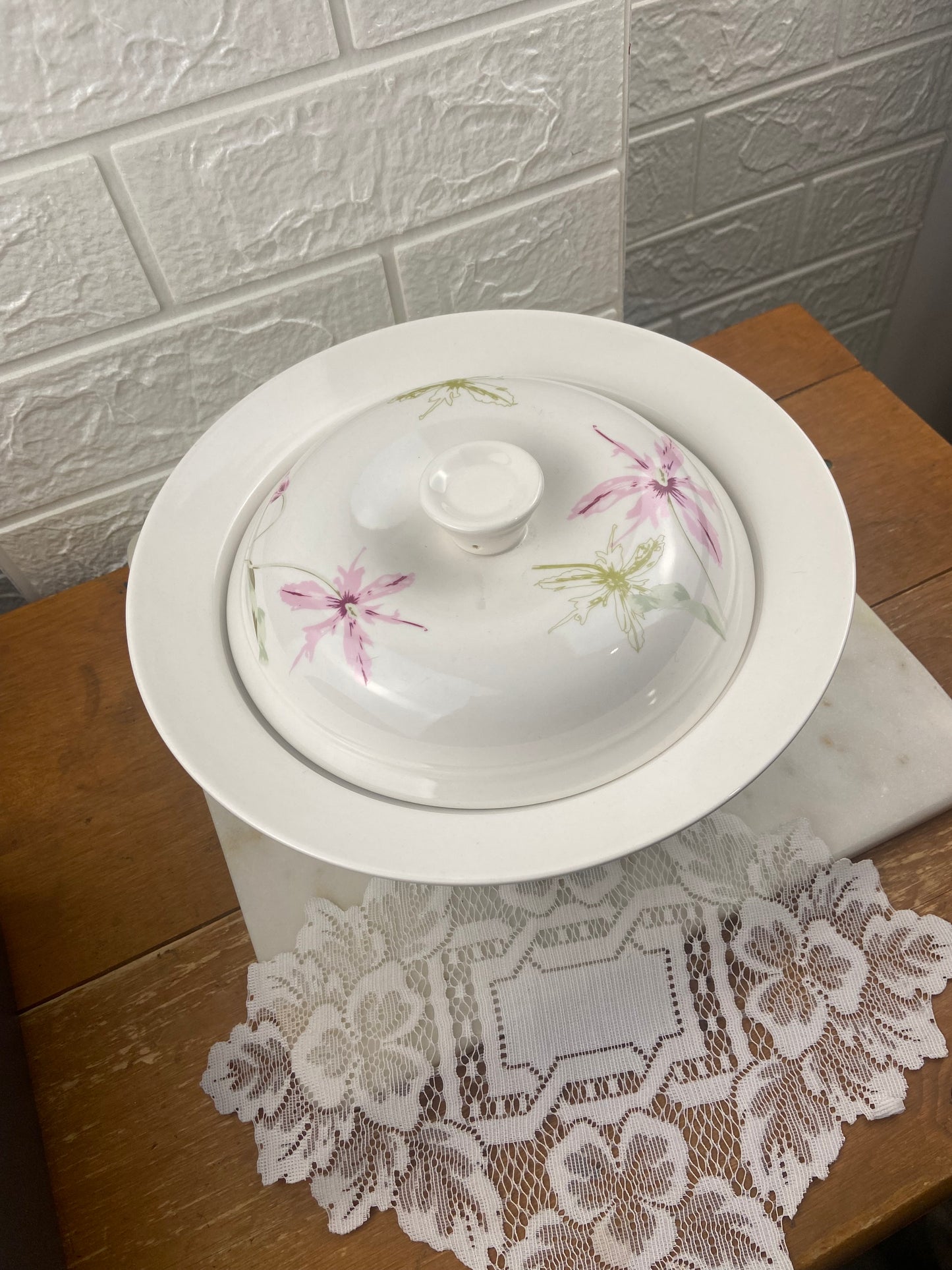 Ceramic Lidded Serving Dish by Life at Home | Pink Floral Pattern