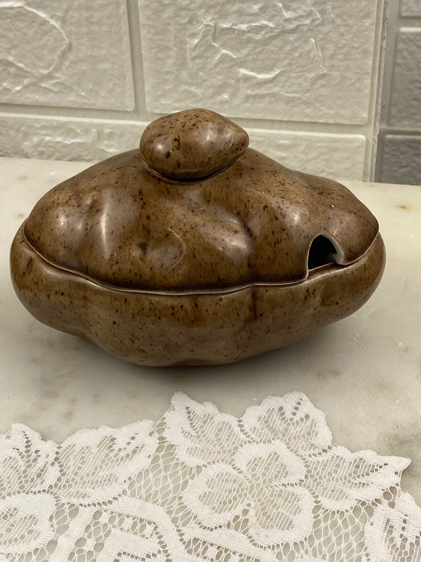Handmade Ceramic Potato-Shaped Sour Cream Dish with Lid