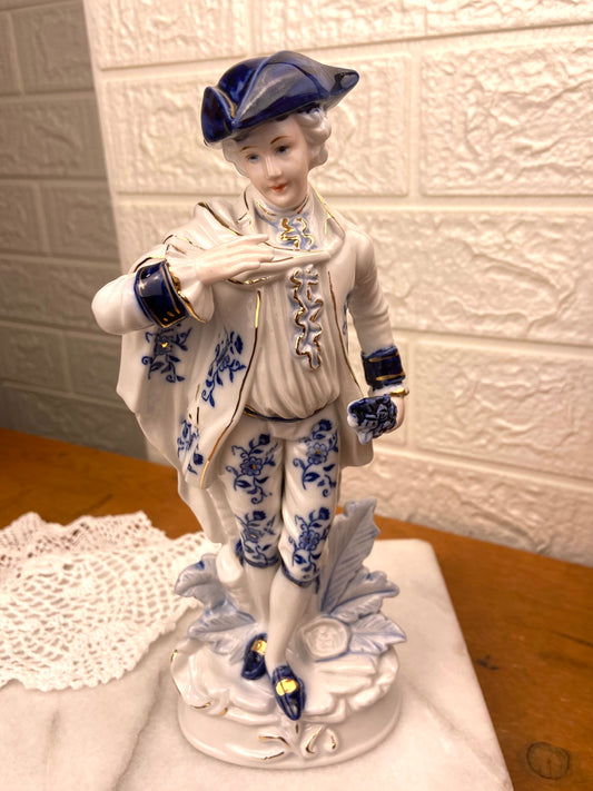 Blue & White Porcelain Figurine | Man in Cape