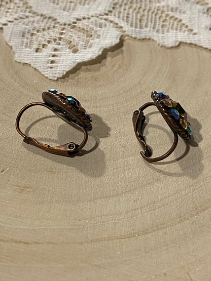 Bronze-tone Earrings with Aurora Borealis Rhinestones [Lever]