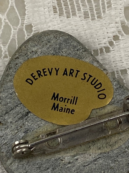 Hand Painted Artisan Brooch with Trout/Glacier Lillies by Derevy Studio