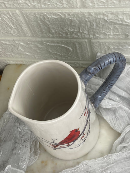 Red Cardinal Ceramic Christmas Pitcher