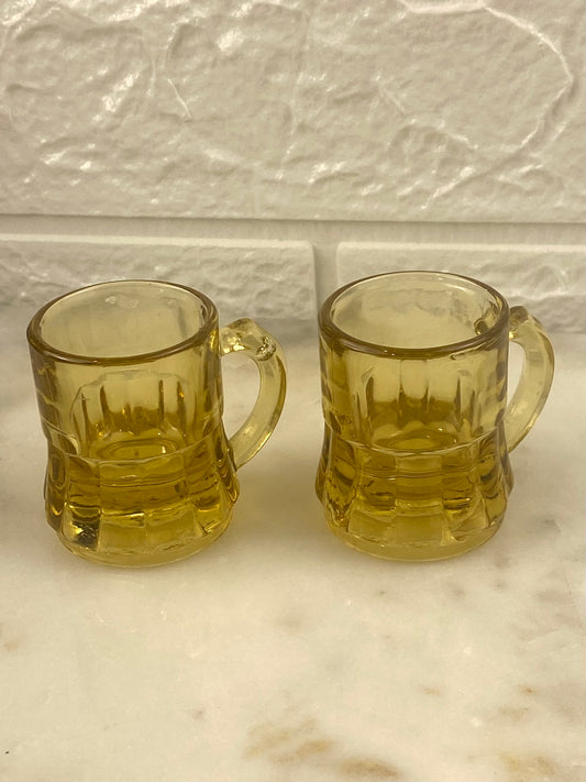 Pair of Mini Amber Glass Beer Mugs / Shot Glasses by Federal Glass Company