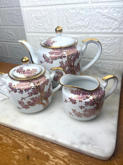 Japanese Eggshell Porcelain Lithophane Tea Set with Cherry Blossoms