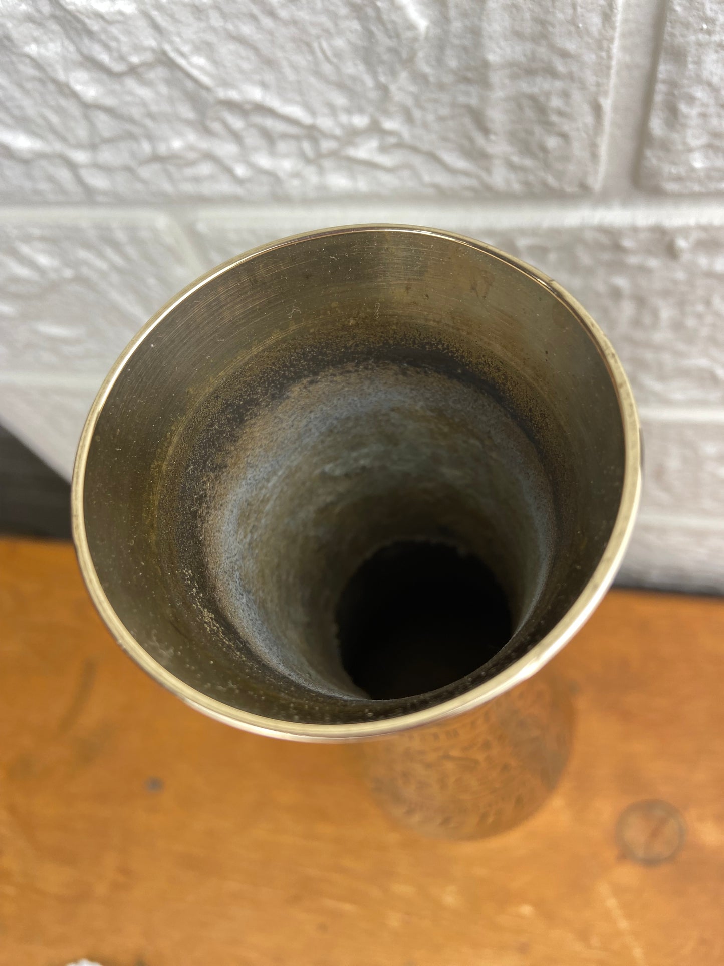 10” Tall Polished Brass Etched Vase