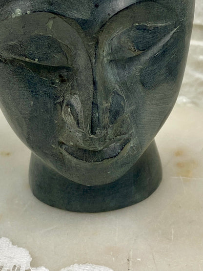 Small Carved Stone Head Candle Holder