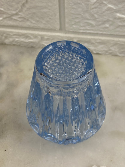 Cone-Shaped, Ribbed Blue Glass Candle Votive / Vase with Waffle Base