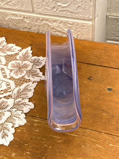 Hand Turned Purple & Blue Swirl Glass Napkin Holder with Textured Waffle Pattern Base