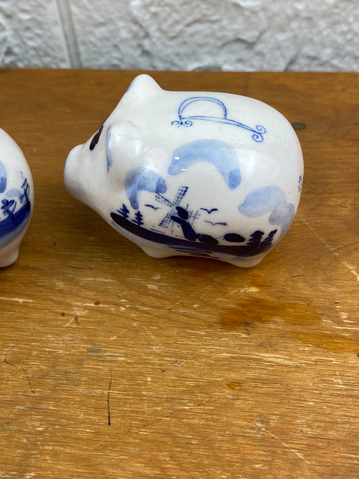 Delft-Style Porcelain Pigs Salt and Pepper Shakers