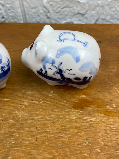 Delft-Style Porcelain Pigs Salt and Pepper Shakers