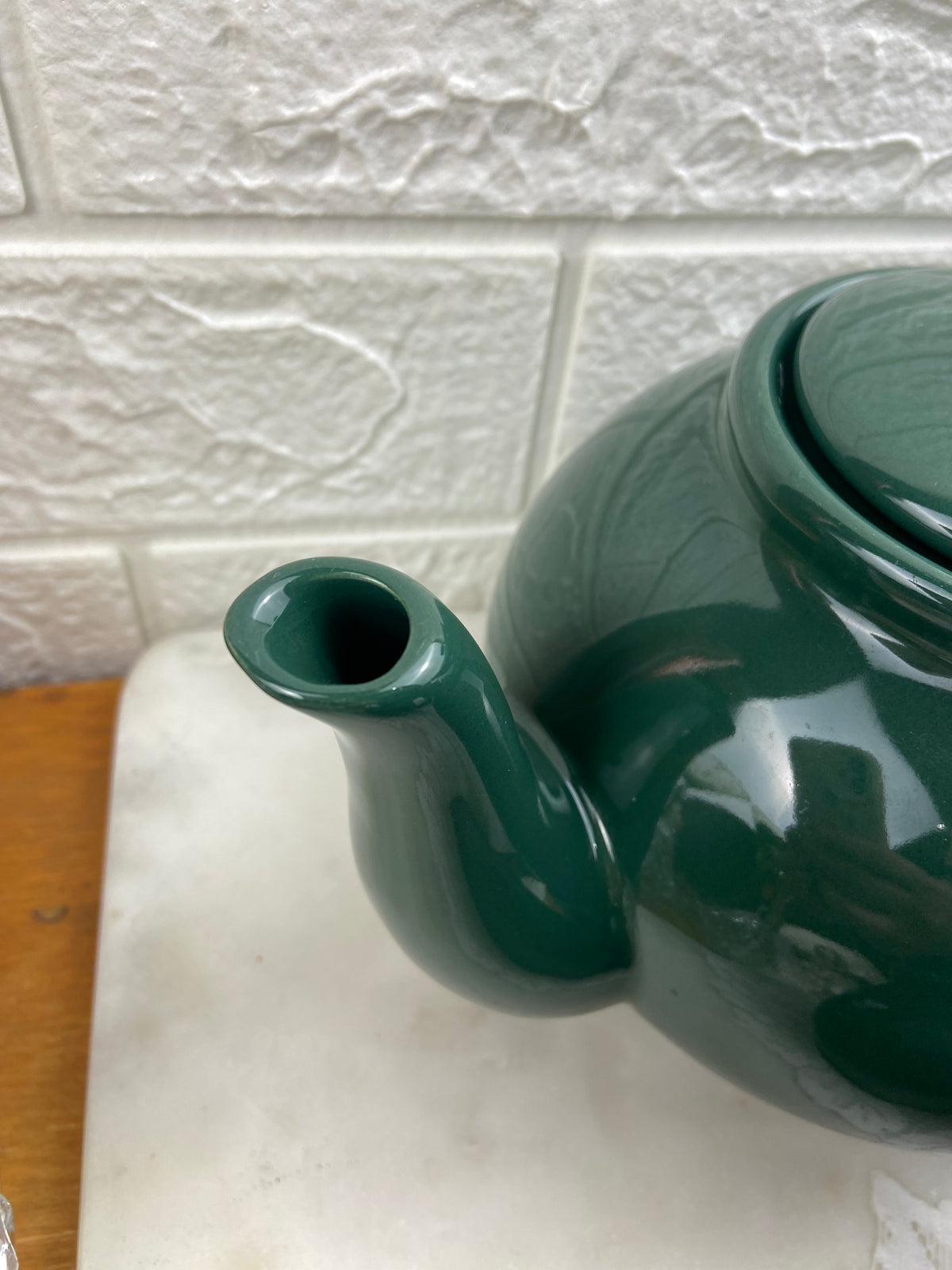 Glossy Ceramic Teapot, Creamer and Pitcher in Forest Green