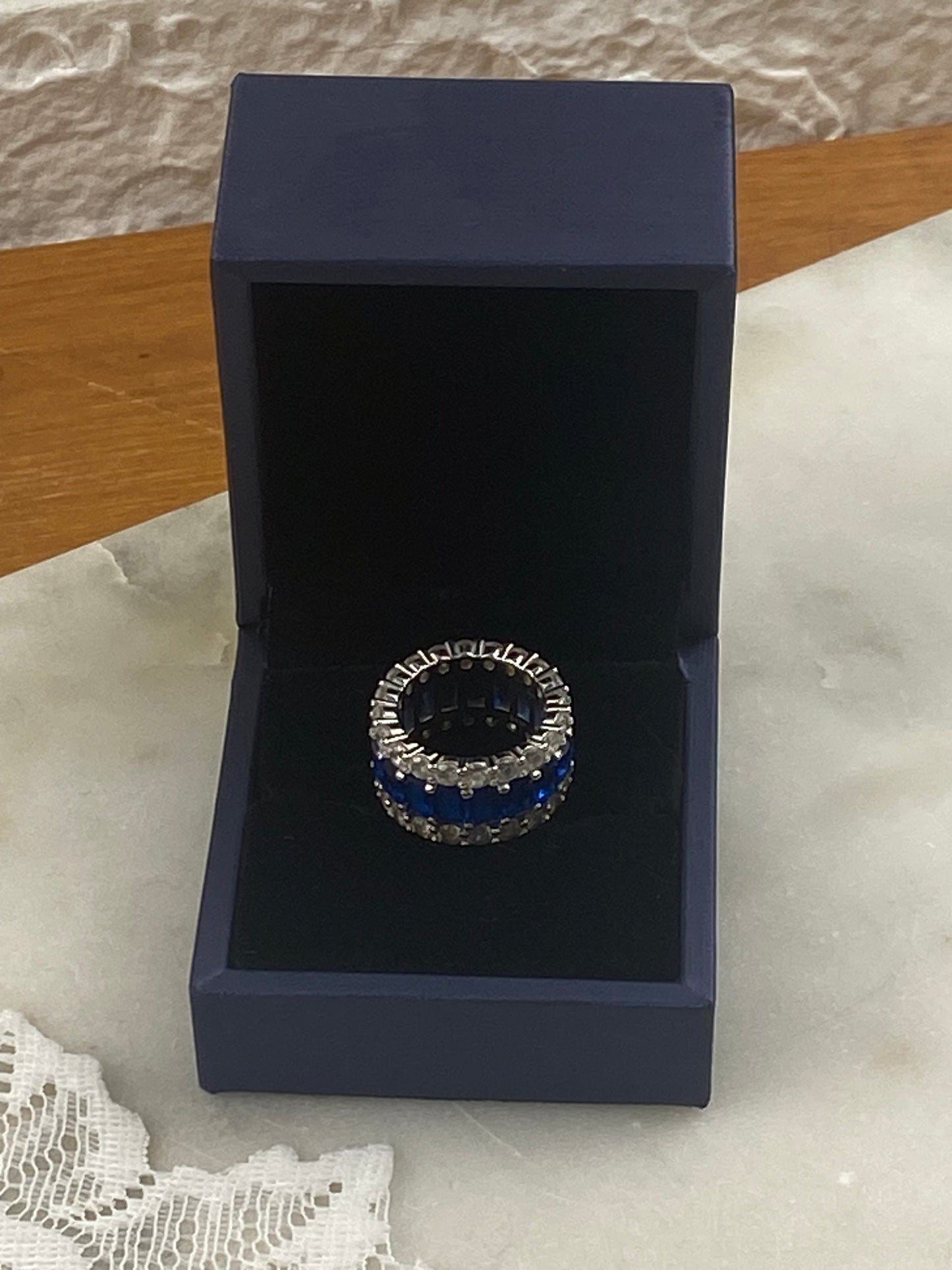 Blue and White Sapphire Eternity Ring | Sterling Silver 925 by Italo Jewelry