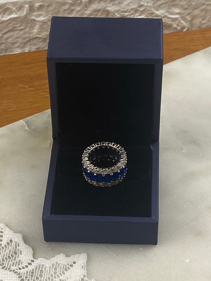 Blue and White Sapphire Eternity Ring | Sterling Silver 925 by Italo Jewelry