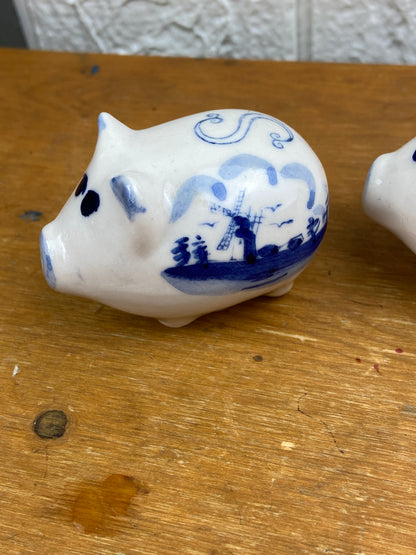 Delft-Style Porcelain Pigs Salt and Pepper Shakers