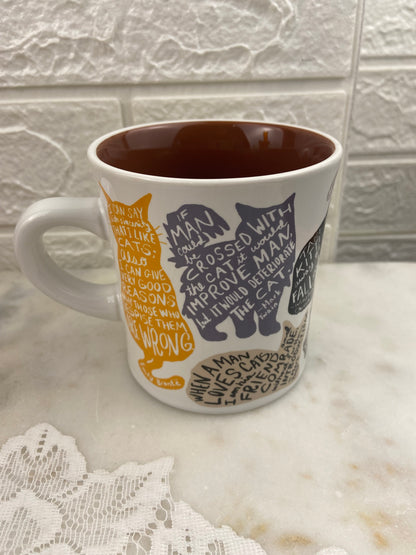 Literary Cat Coffee Mug Featuring 9 x Cat Silhouettes with Literary Quotes About Cats
