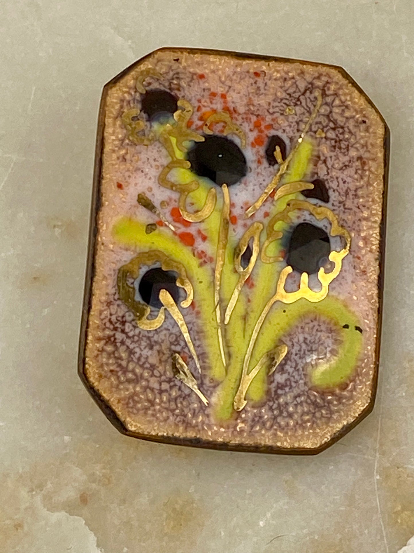 Handmade Enamel Brooch with Hand Painted Floral Design