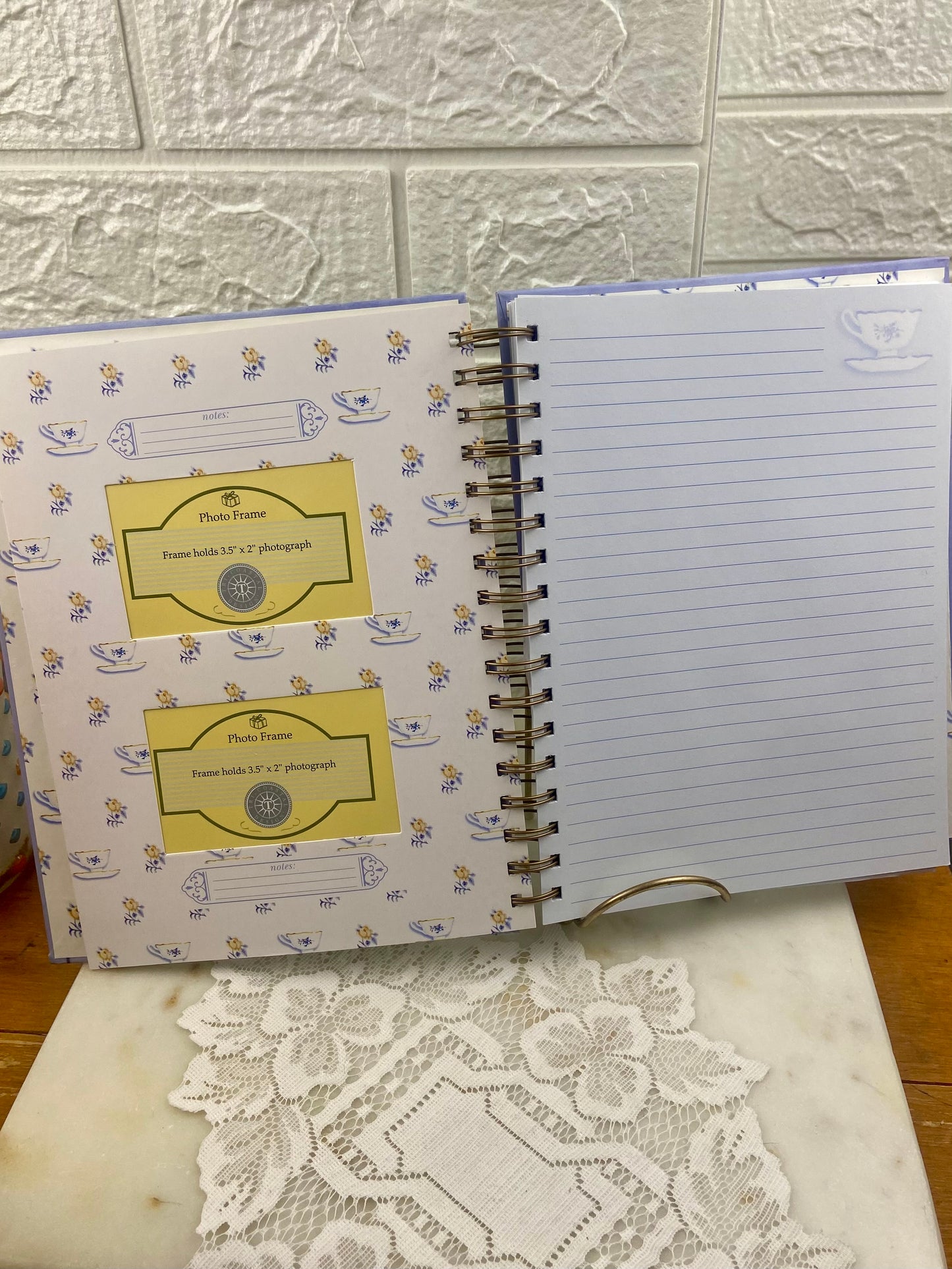 Vintage Blank Photo Journal by Claire Murray | Blue and Cream Teacup Design